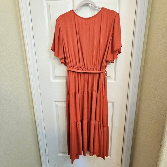 Simplee Plus Rust Orange Midi Dress Tiered Skirt 3XL - Picture 12 of 16